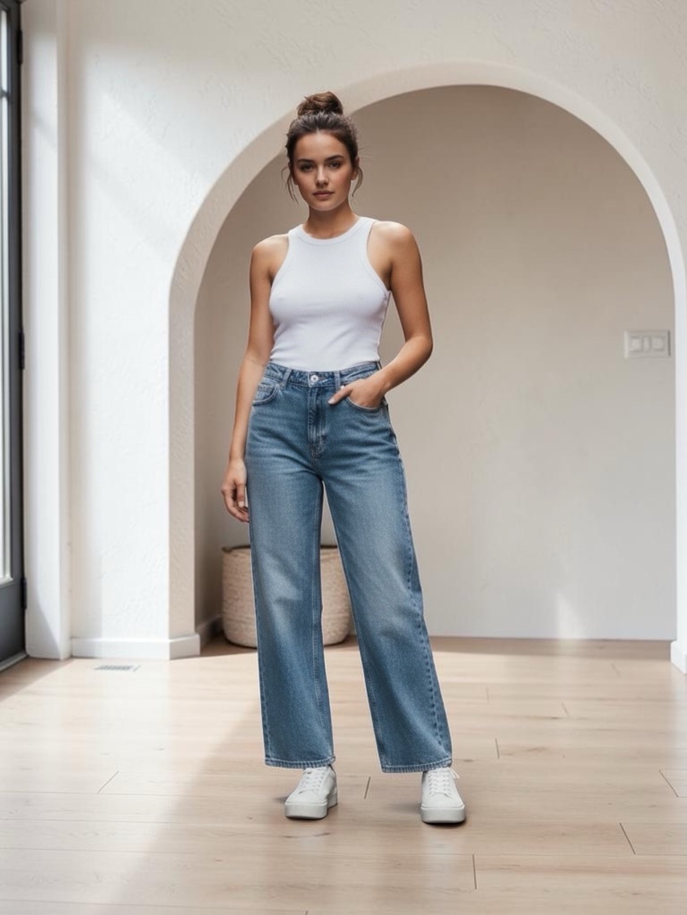 H&M Wide -Leg High -Waist Women  Jean Light Blue
